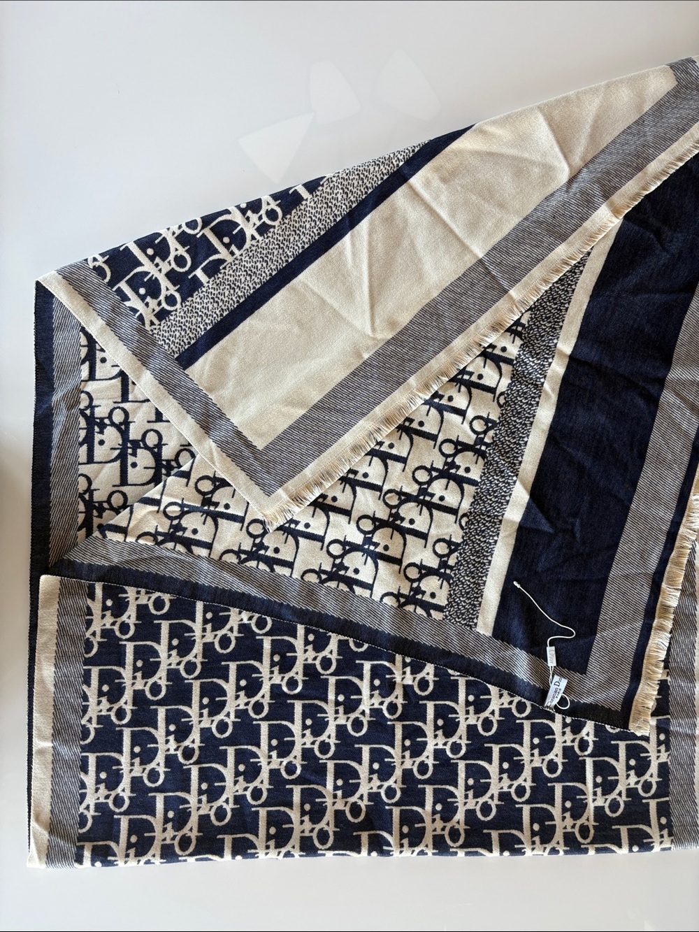 Dior Navy & Cream Repeat Logo Scarf/Pashimina